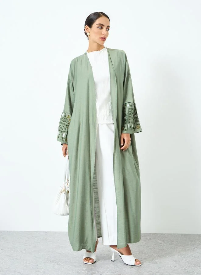 Take Two Women Green Embroidered Long Sleeve Abaya